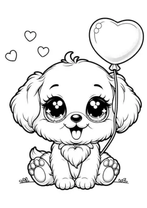 Sevimli Köpek ve Balonu Boyama Sayfası - Ücretsiz Yazdırılabilir